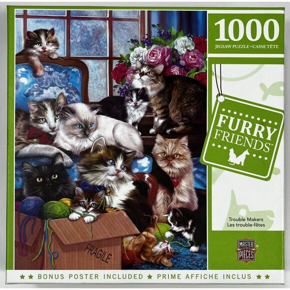 Master Pieces Jigsaw Puzzle 1000 Pc Furry Friends Cats & Kittens w Bonus Poster - Picture 1 of 5